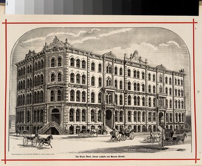 The Bryan Block, corner of LaSalle and Monroe Streets, Chicago, Illustration in The Merchants and Manufacturers of Chicago Illustrated, 1873 by American School